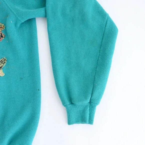 Vintage 90's Hanes Teal w Floral Design Cardigan Sweater XL - Picture 5 of 13